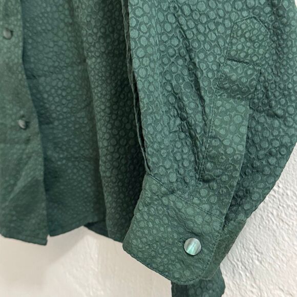 Vintage Kikomo Pebbled Green Silk Button Down M - Picture 3 of 5